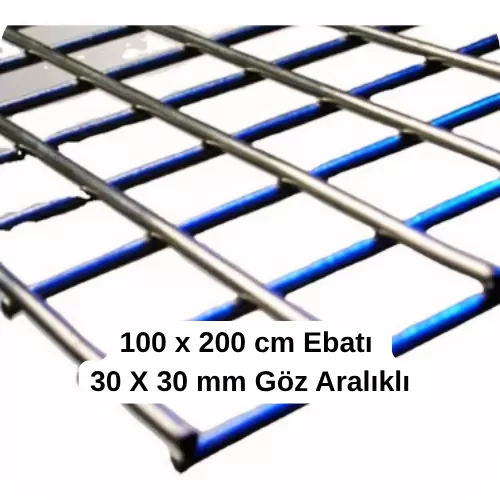 100 x 200 cm Hasır Tel 30x30 mm Göz Aralıklı, 3.6 mm Tel Çit, Galvaniz Kare Tel, 30x30 mm Göz Aralıklı Galvanizli Kafes Tel, 30x30 mm Gözlü Galvanizli ve Siyah Puntalı Tel